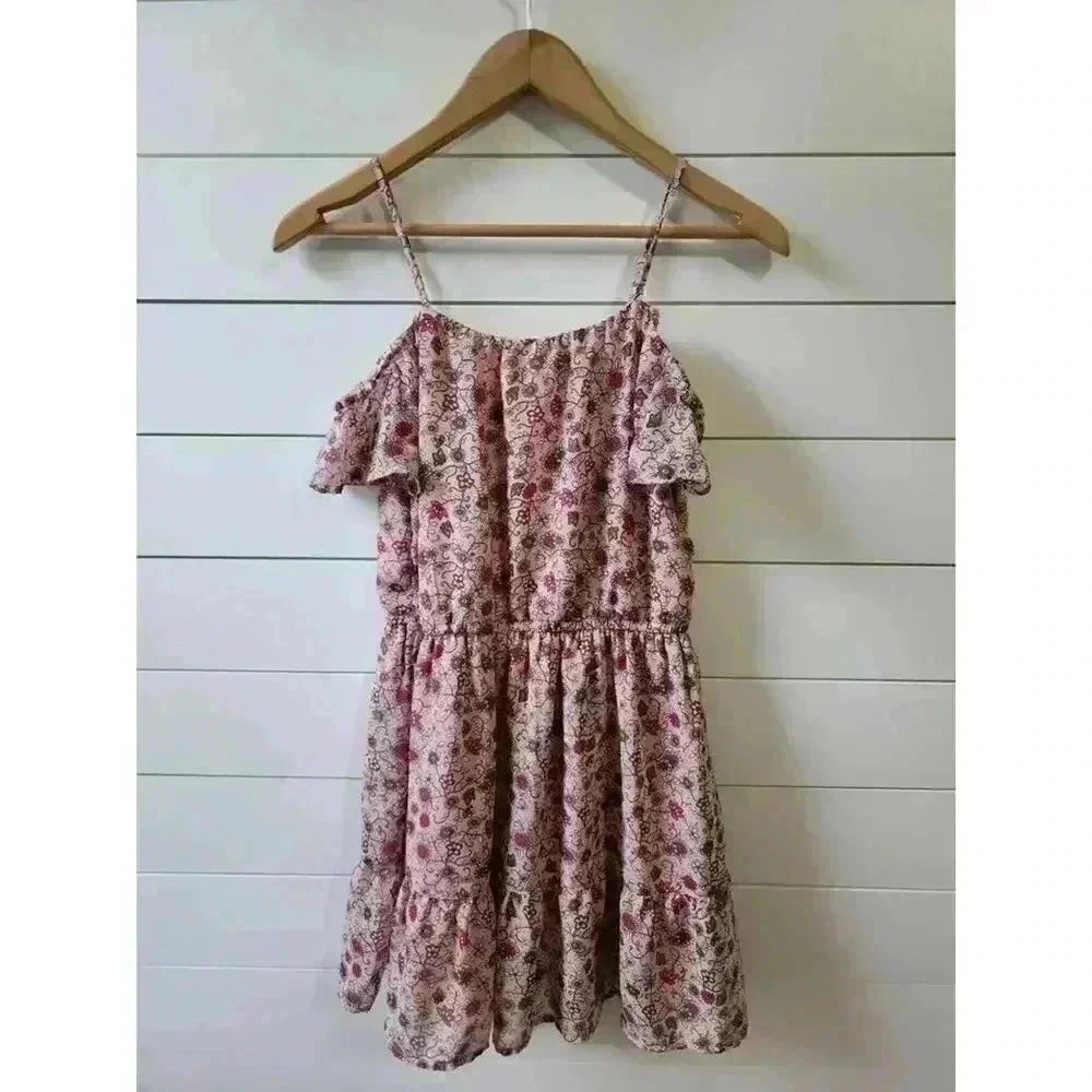 Children's Place Girl's Size L (10/12) Pink Floral Off the Shoulder Ruffle Dress